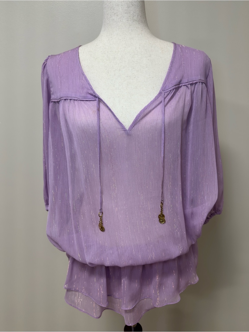 Shay Todd Lavender Metallic Cinched Blouse | Size Small